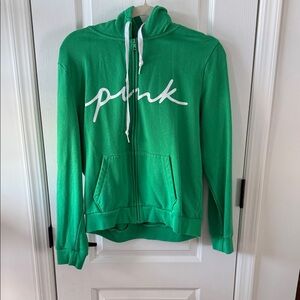 PINK Victoria's Secret Green Hoodie with White Accents